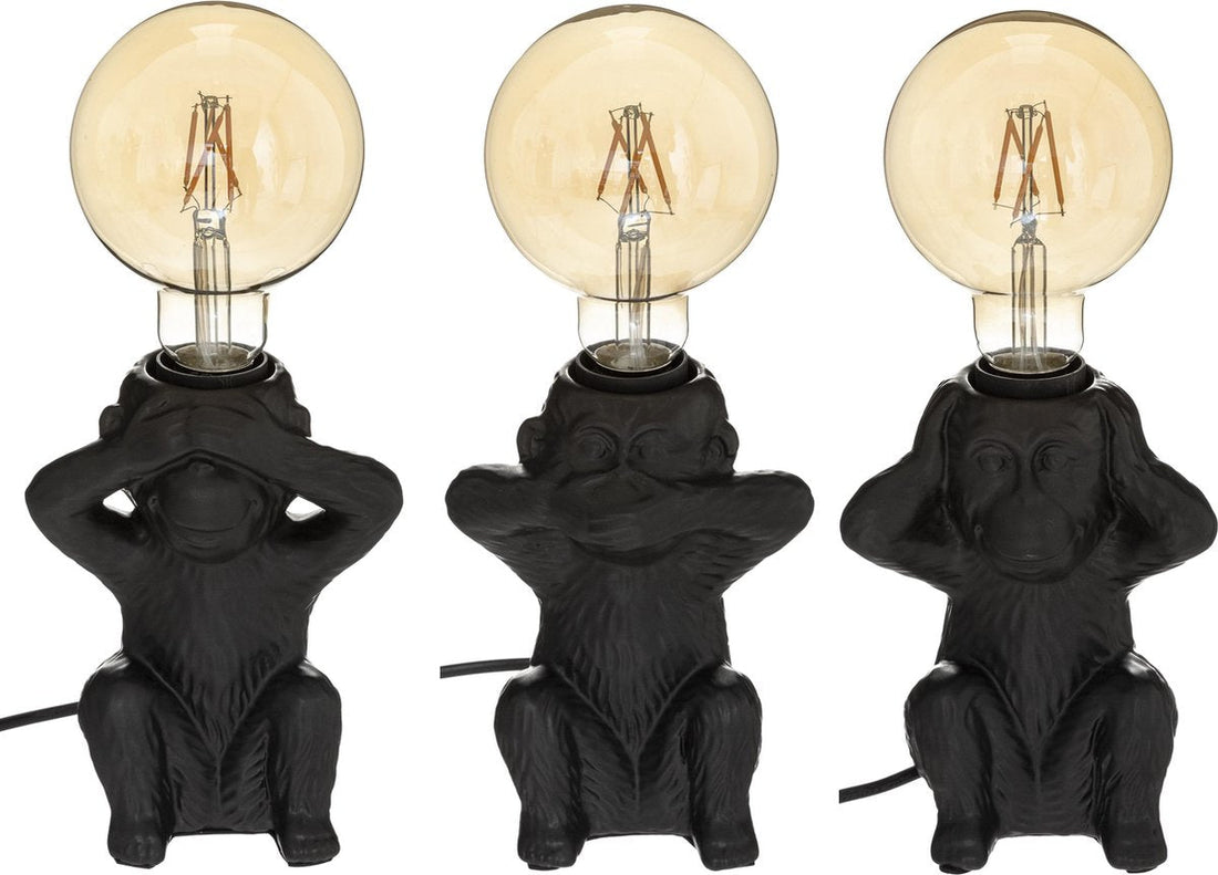 Atmosphera Table Lamp Hear, See and Speak No Evil set of 3 13x11x16.8cm - Black - E27