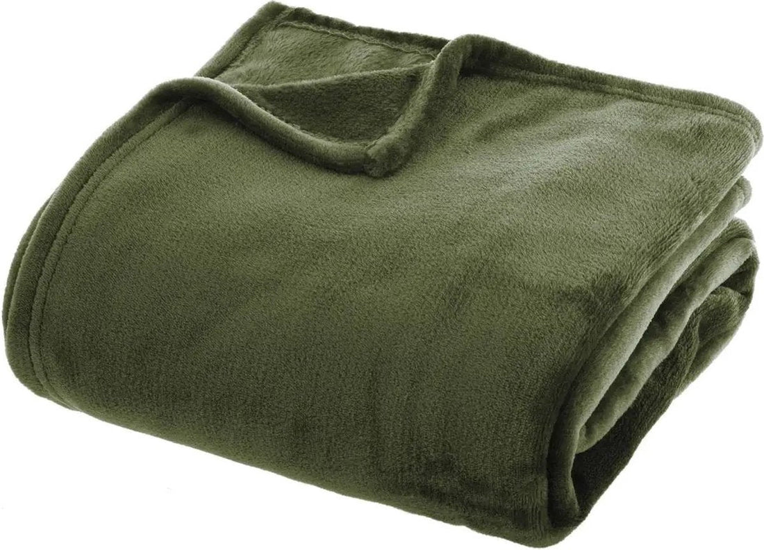 Atmosphera Plaid - vert olive - polyester - 130 x 180 cm - Plaid de canapé - Plaid polaire