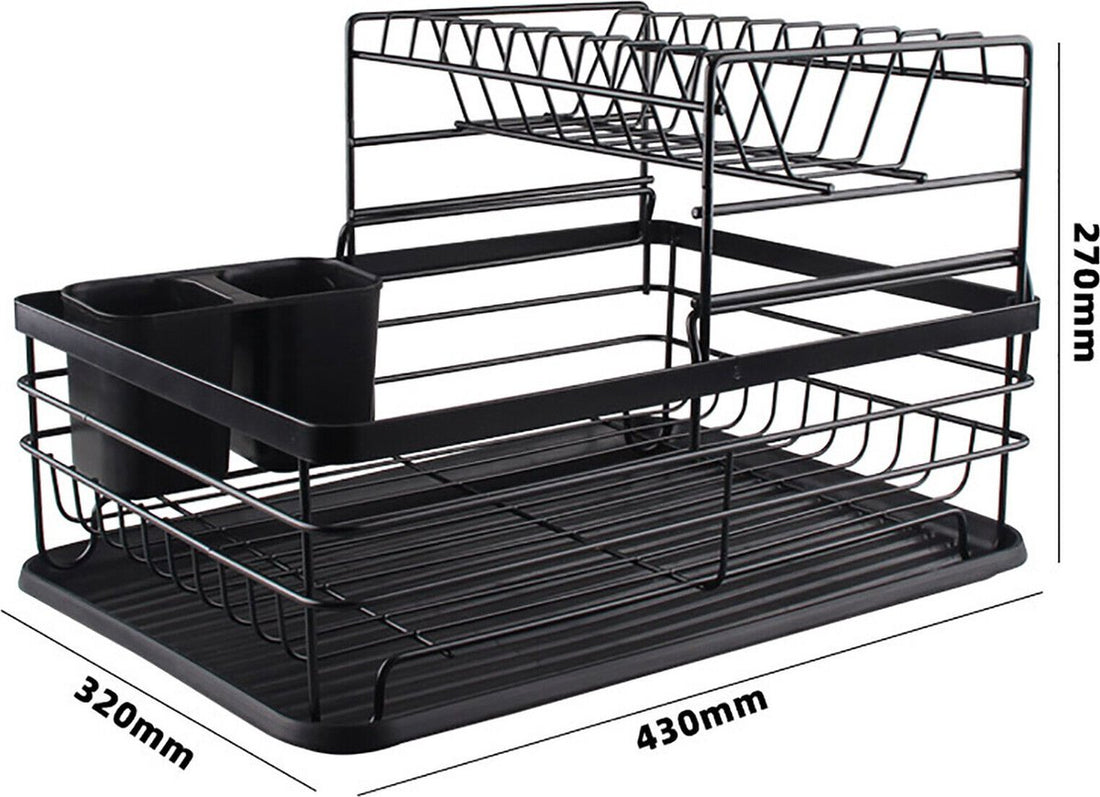 Afdruiprek met lekbak en bestekbak – 2 niveaus, zwart, 43 x 29 x 27 cm – foto 4