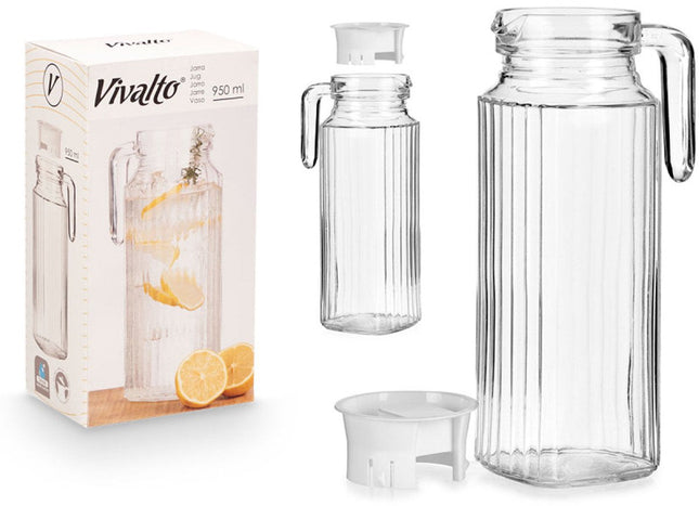 Glazen Kan met Witte Dop - Transparante Limonadekan 950 ml - Voor Dranken en IJs - 23,5 cm - Karaf
