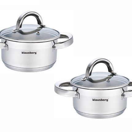 Klausberg Kookpannen set - Set van 2 - Kookpan met Deksel - 0.5 Liter & 1 Liter - 12cm & 14cm -