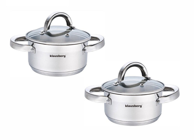 Klausberg Kookpannen set - Set van 2 - Kookpan met Deksel - 0.5 Liter & 1 Liter - 12cm & 14cm -