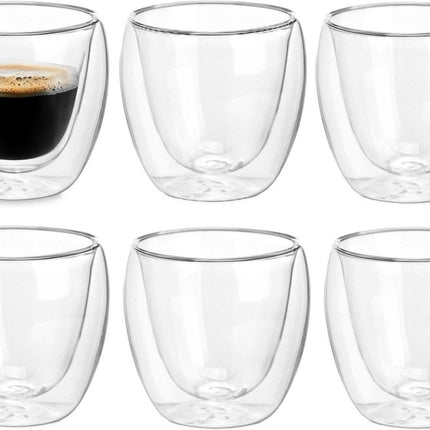 Vivalto dubbelwandige Espresso koffieglazen - 6x stuks - Borosilicaat glas - 100 ml