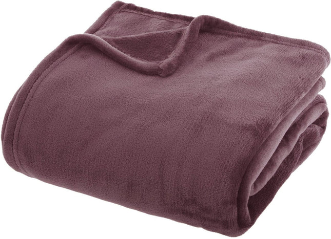 Atmosphera Plaid effen flanel fleece deken - 180x230 cm - Paars