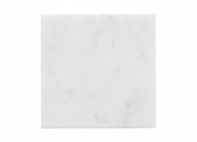 Set van 4 Witte Marmeren Onderzetters met Zwarte Houder - Ø 10 cm - Vierkante Onderzetters - Glasonderzetters