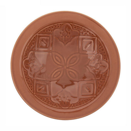 Sienna Diepbord Terracotta 23 cm - Faience Soepkom met Bloemopdruk - 6cm Hoog - Soepbord