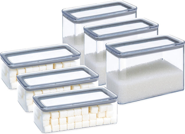 5Five Voorraadpotten set 6x - keuken/voedsel - kunststof - 1000/2000 ml - luchtdicht deksel