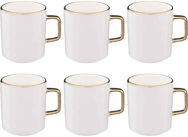 Witte Mokken met Goudkleurig Randje - Set van 6 - 35 cl - Magnetronbestendig - Blanc - Porselein