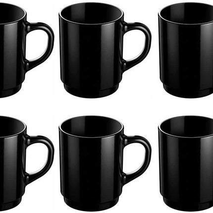 Set van 6 Zwarte Koffiemokken – 25cl – Moderne Stevige Mokken voor Koffie of Thee – Geschikt voor Dagelijks Gebruik