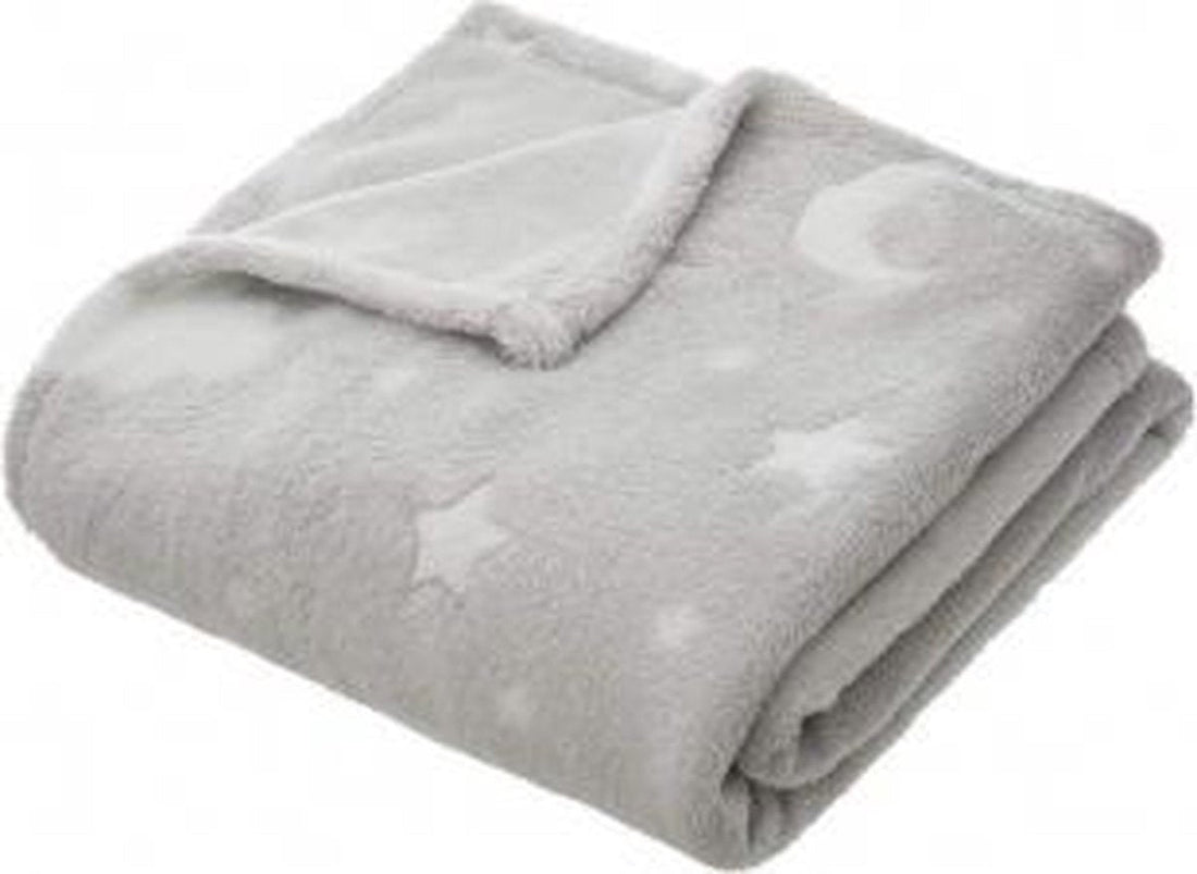 Warme Plaid mit Sternen – Glow in the Dark – für Kinder – Grau – 150 x 125 cm