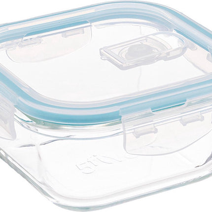 Set van 5 Kristalglas Lunchboxen – 330 ml Vershoudbakjes met Lichtblauw Randje – Glazen Lunchbox voor Salade, Snacks of Meal Prep – 12 x 12 x 6,5 cm