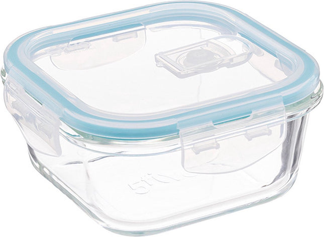 Set van 2 Kristalglas Lunchboxen – 330 ml Vershoudbakjes met Lichtblauw Randje – Glazen Lunchbox voor Salade, Snacks of Meal Prep – 12 x 12 x 6,5 cm
