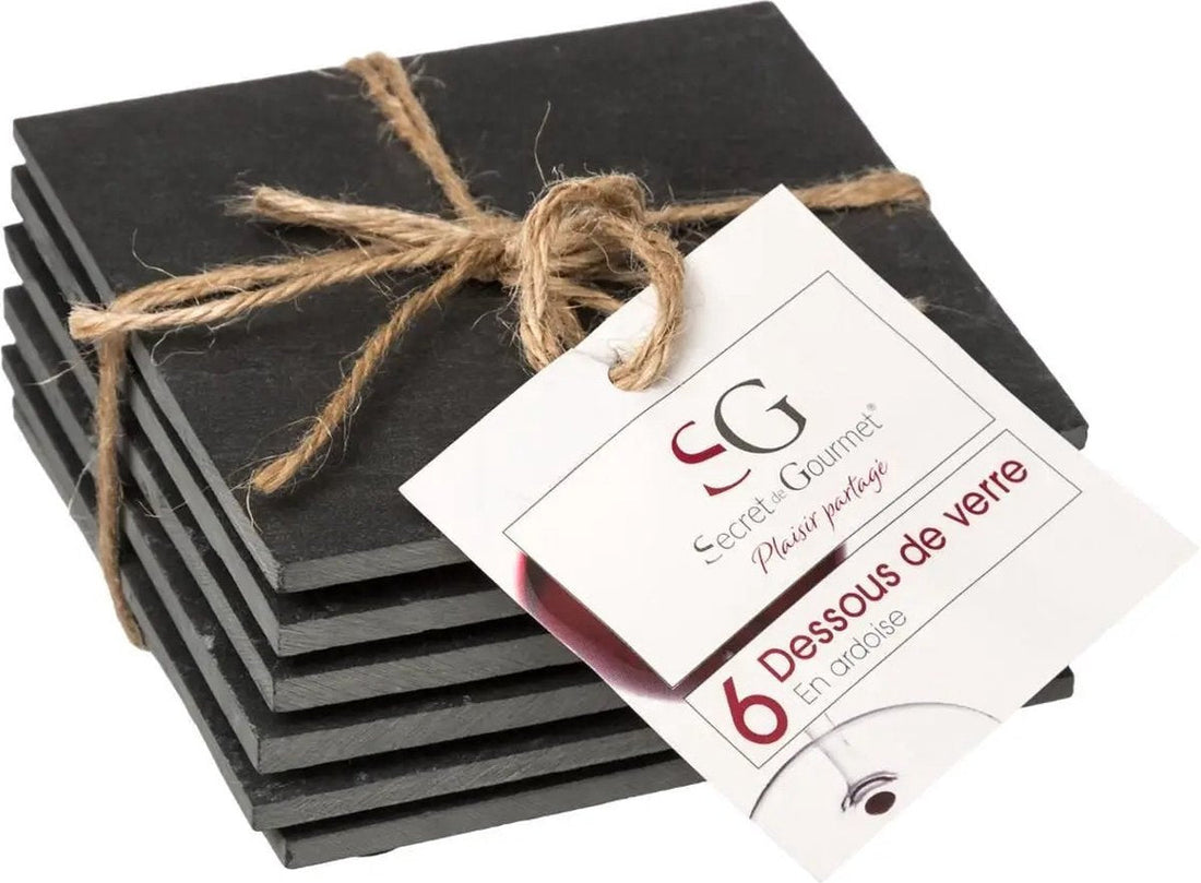Secret de Gourmet Dessous de Verre en Ardoise - Lot de 6 - 10 x 10 cm - Dessous de Verre