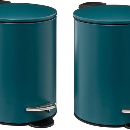 5Five kleine pedaalemmer - 2x - metaal - blauw - 3L - 16 x 25 cm - Badkamer - Badkamer/toilet