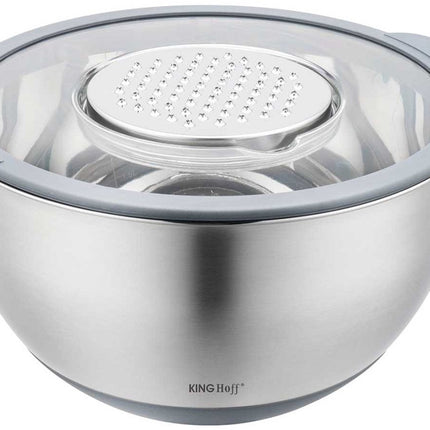 Kinghoff KH-1807 Professionele Roestvrijstalen Mengkom - 5 Liter - Met Deksel & Meetverdeling - Multifunctioneel voor Kneden, Raspen & Opslag