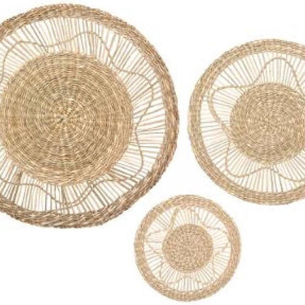 Wanddecoratie set van 3/D 38/ D28/ D18 cm van zeegras - Muurdecoratie set - Wanddecoratie