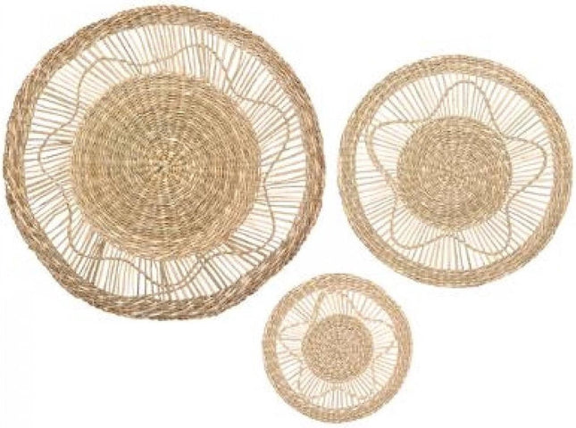 Wanddecoratie set van 3/D 38/ D28/ D18 cm van zeegras - Muurdecoratie set - Wanddecoratie