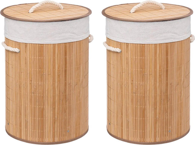 5Five Wasmand van bamboe - 2x - 48 liter - 35 x 50 cm - met deksel