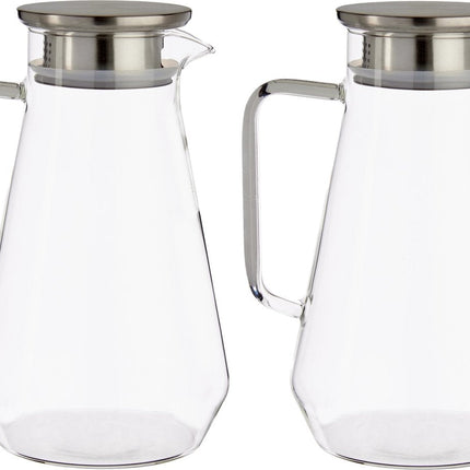 2x stuks glazen sapkan/schenkkan karaf met luxe deksel van 1,5 liter - Formaat: 16,3 x 13 x 22 cm - Materiaal borosilicaatglas