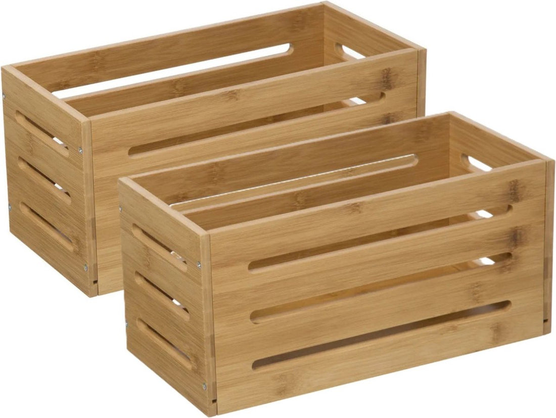 5Five Boîte de rangement caisses à fruits - 2x - structure ouverte - marron clair - bois - L31 x l15 x H15 cm - Décoration maison et jardin - Caisses/cagettes