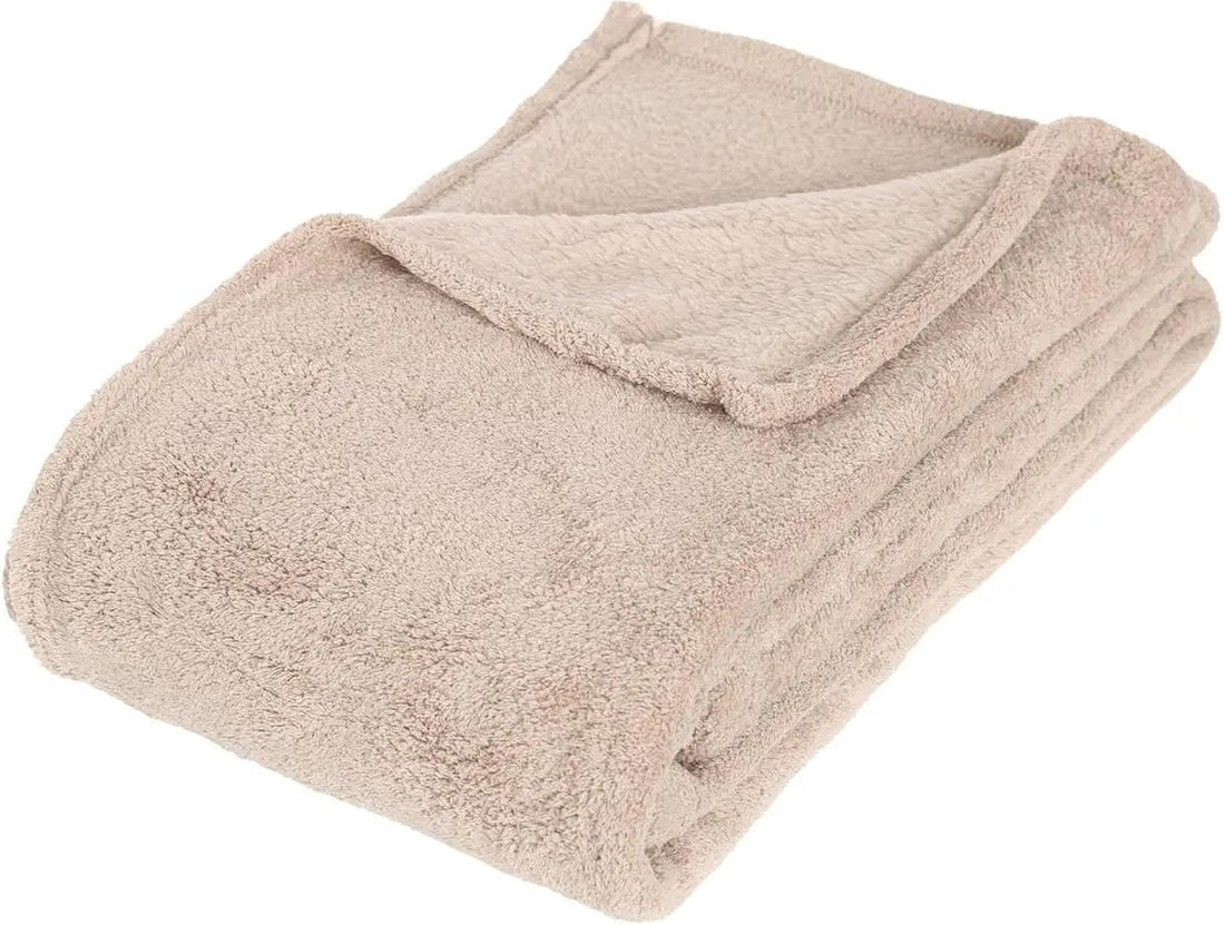 Atmosphera Couverture polaire ou plaid poilu - beige - 130 x 180 cm - polyester - Couverture de canapé - Plaid polaire