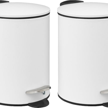 5Five Pedaalemmer - 2x - wit - metaal - 3L - 23 cm - soft close