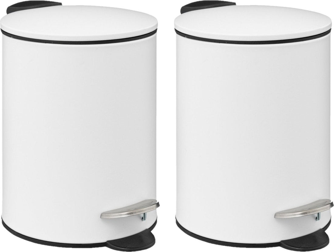 5Five Pedal Bin - 2x - white - metal - 3L - 23 cm - soft close