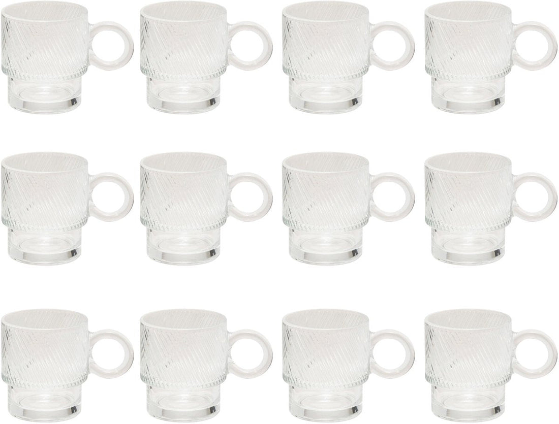 Set mit 12 transparenten Glasbechern - 30 cl - Spülmaschinenfest - Ideal für Kaffee, Tee und mehr