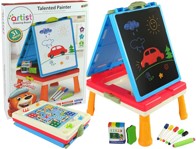 Leantoys 3-in-1 Magnetisch Krijtbord Blauw - Schoolbord met Stoel en Spelletjestafel - Educatief Speelgoed 3+ - Tafel voor Spelletjes en Krijtbord - Multifunctioneel Speelgoed - Educatief Speelgoed - Whiteboard - Magnetisch bord