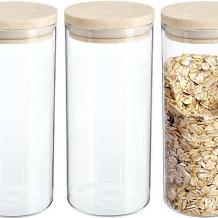 4x stuks voorraadbussen/voorraadpotten 1,3L glas met houten deksel - 1300 ml - Voorraadpotten met luchtdichte deksel