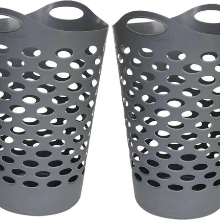 5Five - Flexibele wasmand - 2x - rond grijs - 60 liter - Opbergmanden