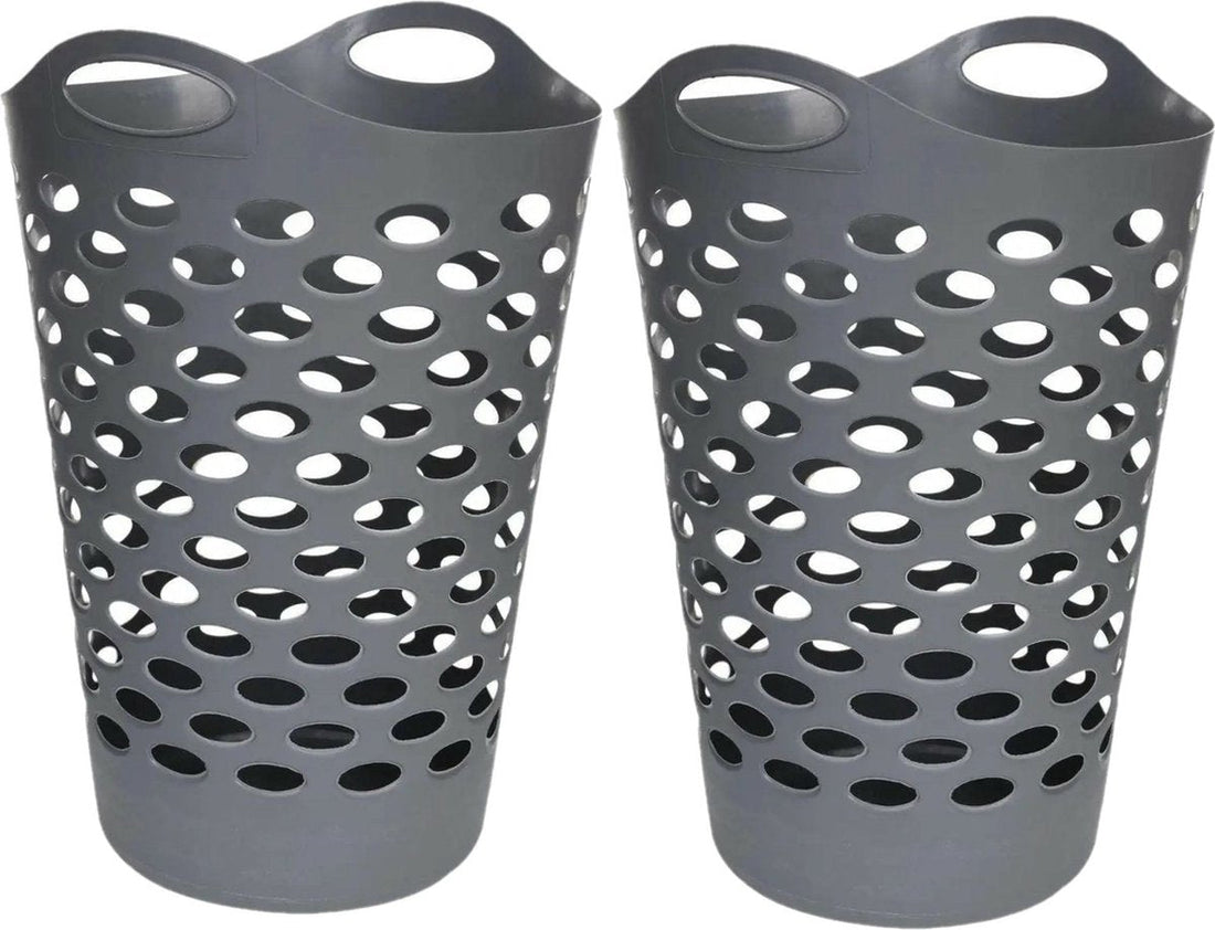 5Five - Flexible laundry basket - 2x - round grey - 60 litres - Storage baskets