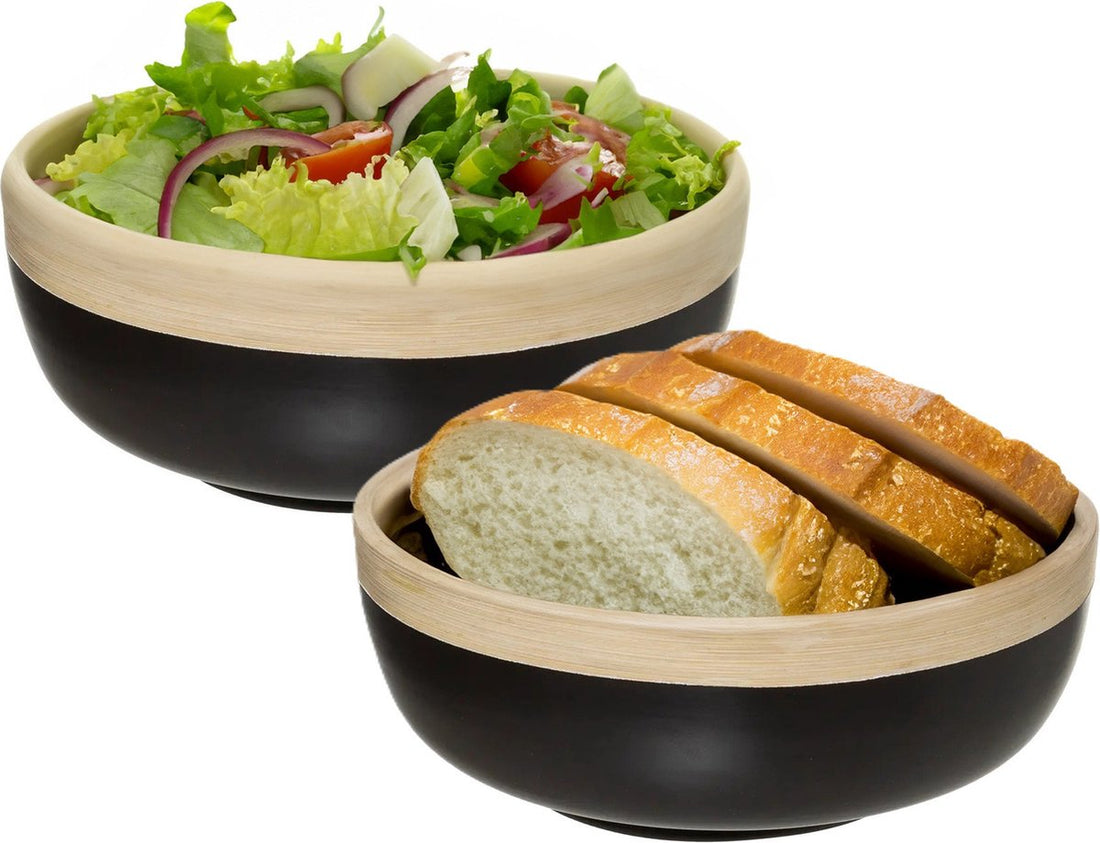 5Five serveerschaal / saladeschaal zwart bamboe – set van 2, Ø 20 cm