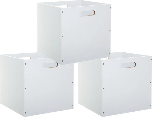 5Five Opbergmand/kastmandje - Set van 3x stuks - Wit - 31 x 31 x 31 cm - 29 liter - Vakkenkast manden - Hout - Opvouwbaar