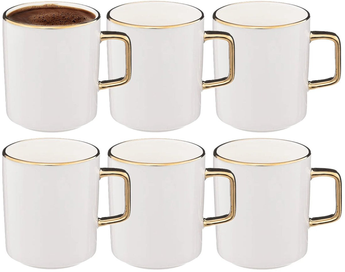 Mugs Athena Secret de Gourmet - 6 pièces - Céramique - blanc / or - 350 ml - 8 x 9 cm
