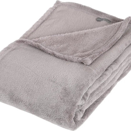Atmosphera Fleece deken of plaid harig - lichtgrijs - 125 x 150 cm - polyester - Bankdeken - Fleece plaid