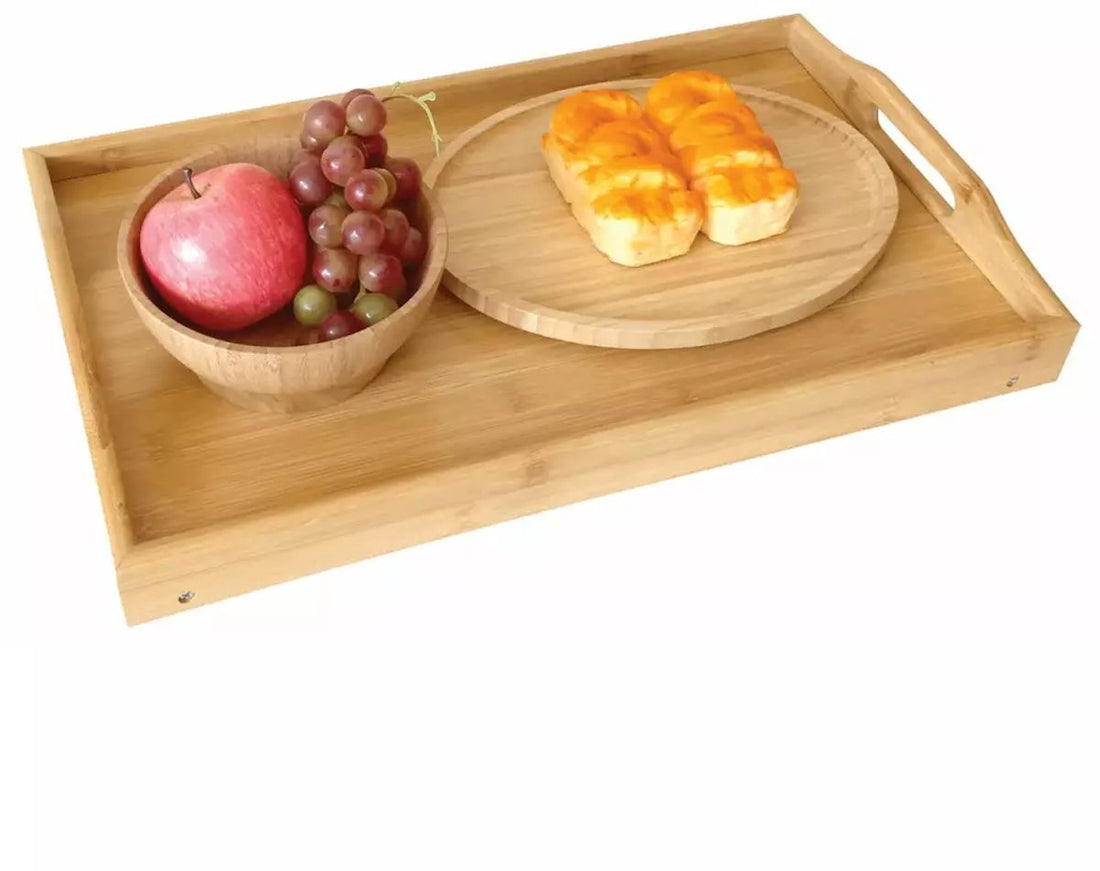 Kinghoff KH1502 Bamboo Breakfast Table - Foldable Serving Tray - 50 x 30 x 7 cm - Multifunctional (Breakfast, Dinner, Laptop Table)