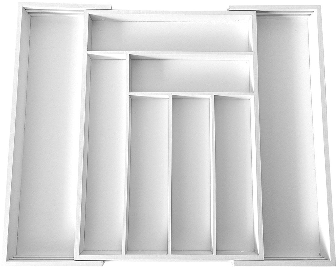 Kinghoff KH1748 Organisateur de tiroir en bambou – Extensible (31,5-52 cm), 8 compartiments, blanc - Organisateur de tiroir à couverts - Organisateur de couverts