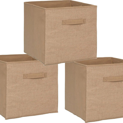 5Five Opbergmand/kastmand - Set van 3x stuks - 29 liter - bruin/naturel jute - 31 x 31 x 31 cm - Opbergboxen - Vakkenkast manden