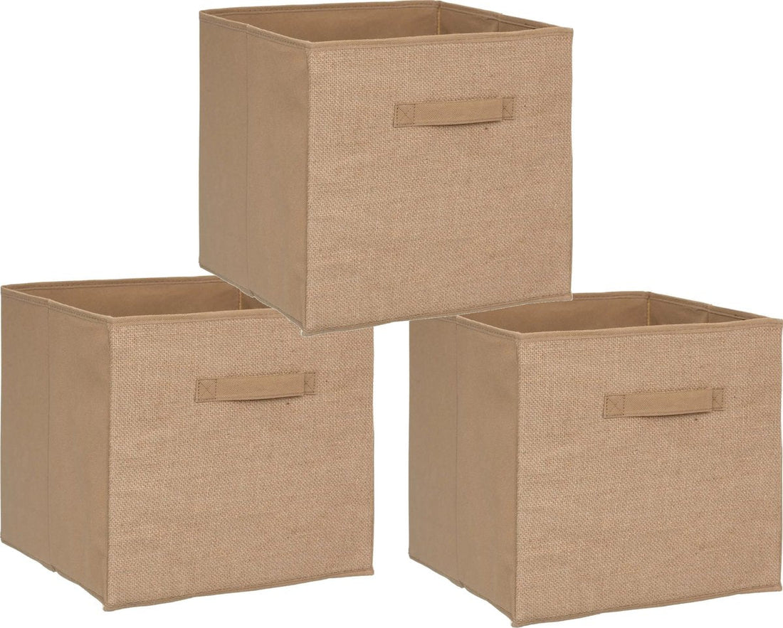5Five Panier de rangement / panier pour étagère - Lot de 3 pièces - 29 litres - jute marron / naturel - 31 x 31 x 31 cm - Boîtes de rangement - Paniers pour meuble à cases