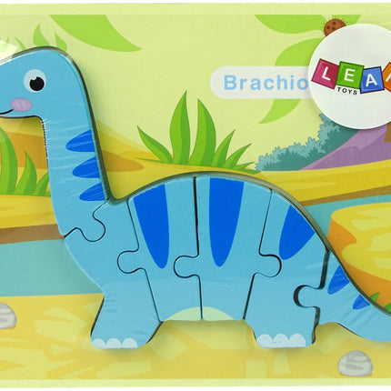 Leantoys Houten Puzzel Dinosaurus Brachiosaurus - 5mm Dik Houten Puzzelstukken - Educatief Speelgoed 3+ - Dino Puzzle - Houten Blokjes Puzzel - Brachiosaurus