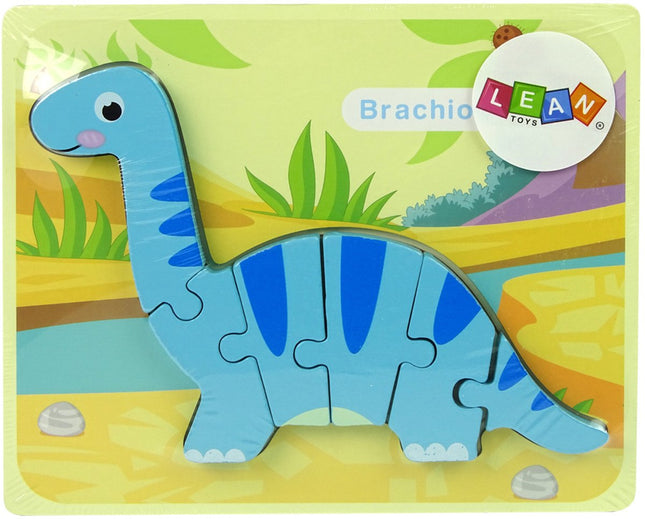 Leantoys Houten Puzzel Dinosaurus Brachiosaurus - 5mm Dik Houten Puzzelstukken - Educatief Speelgoed 3+ - Dino Puzzle - Houten Blokjes Puzzel - Brachiosaurus