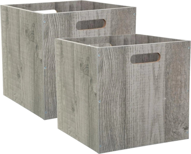 5Five Opbergmand/kastmandje - Set van 2x stuks - Grijs wash - 31 x 31 x 31 cm - 29 liter - Vakkenkast manden - Hout - Opvouwbaar - Kisten