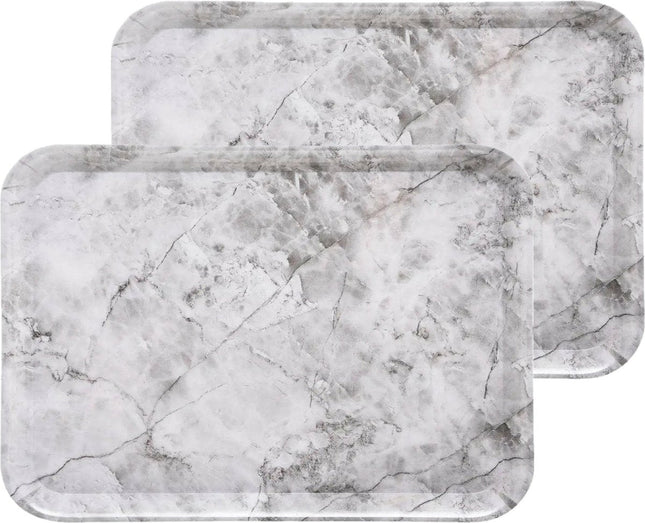 5Five Dienblad/serveer tray Marble - 2x stuks - Melamine - creme wit - 33 x 43 cm