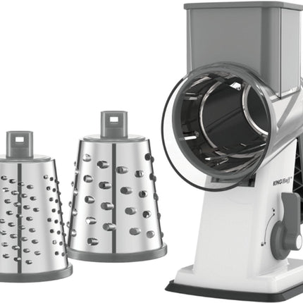 KINGHOFF Draaiende Rasp - 3-in-1 Rasp met Verwisselbare Drums - RVS Bladen - Zuignap - Grijs - KH-1959