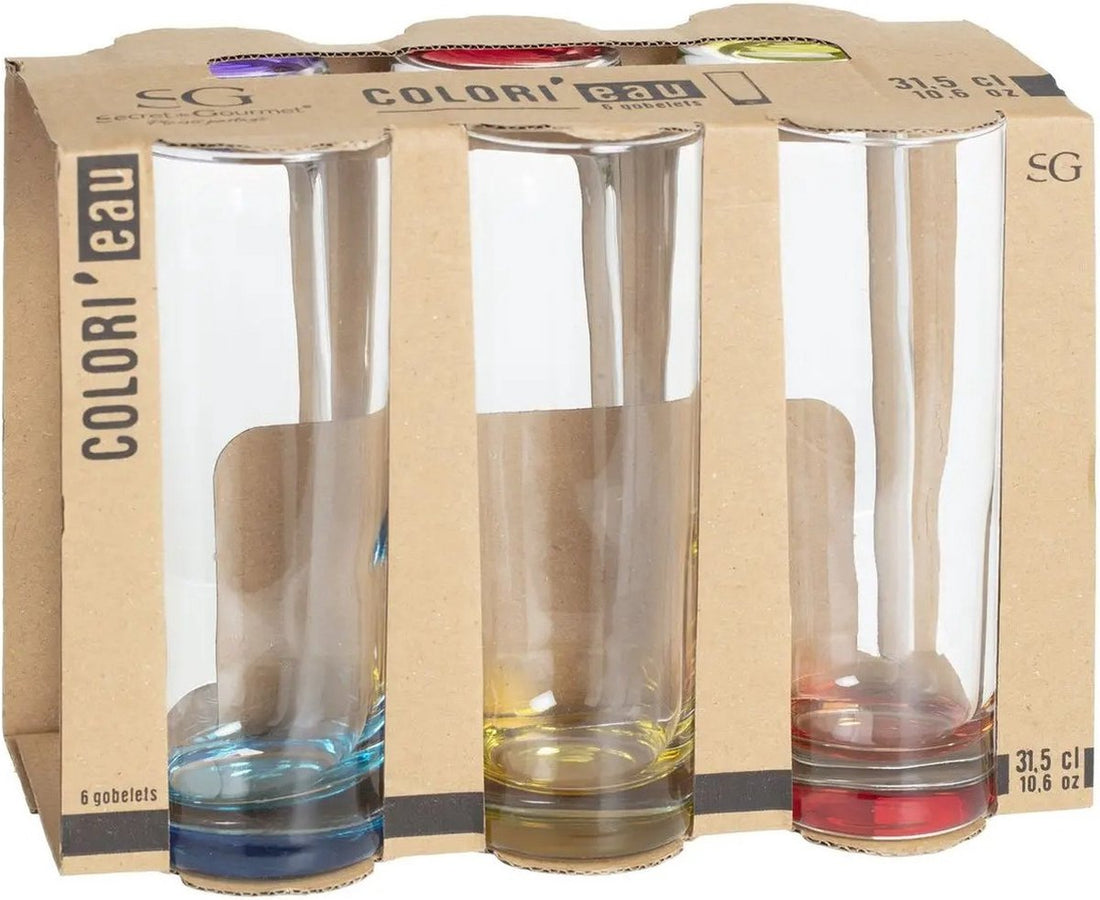 Secret de Gourmet Longdrinkgläser - 12 Stück - Colori - 310 ml - Trinkgläser - Wassergläser - farbiger Boden