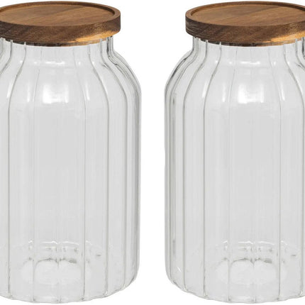5Five voorraadpot Acacia hout - 2x - glas - 3L - 14 x 23 cm - keuken voorraadpotten - Voedsel/snoep/koekjes
