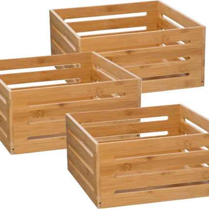 5Five Fruitkisten opslagbox - 3x - open structuur - lichtbruin - hout - L31 x B31 x H15 cm - Decoratie huis en tuin - Kisten/kistjes