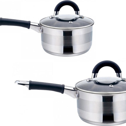 2 x steelpan / sauspan - steelpan met deksel - RVS - 0,5 liter en 2.1 liter