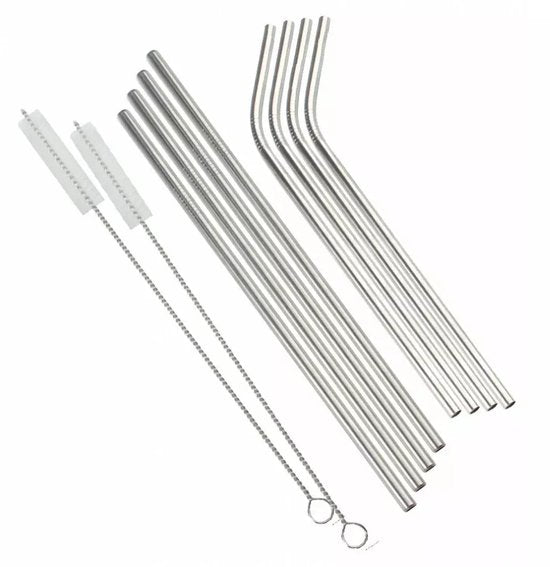 Kinghoff RVS Drinkrietjes Set - 8 Delig - Eco-vriendelijk - Met Schoonmaakborstel en Opbergtas - Model KH1357
